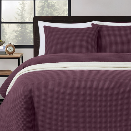 Picture of Waffle Duvet Cover 3pc Set Plum/King -230x220cm